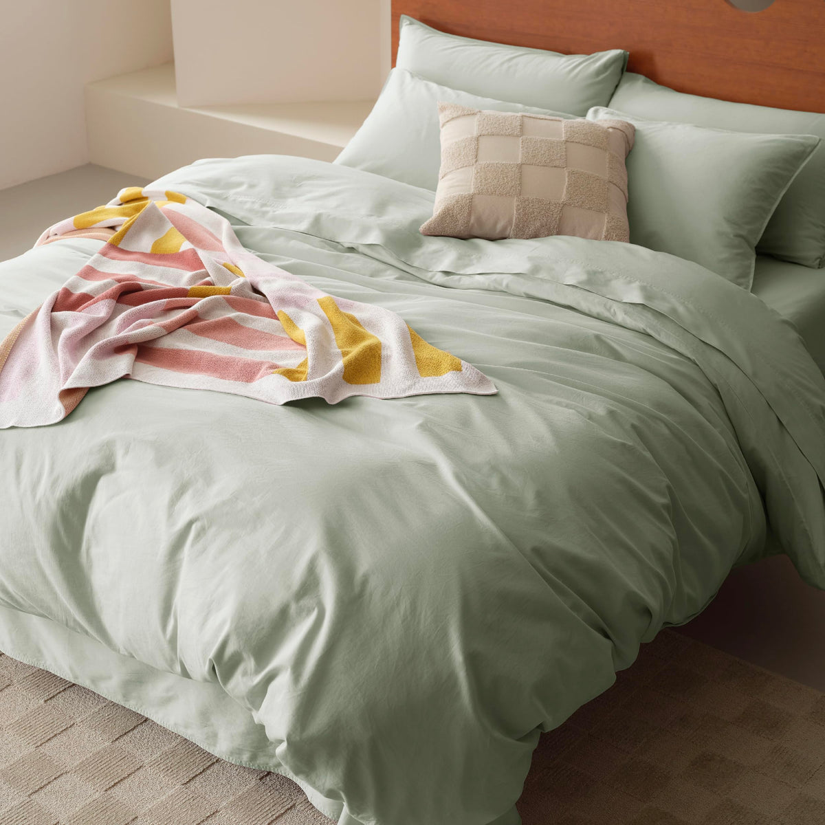 Double Stitch GOTS Organic Cotton King Duvet Cover, Washed 300TC, Off White