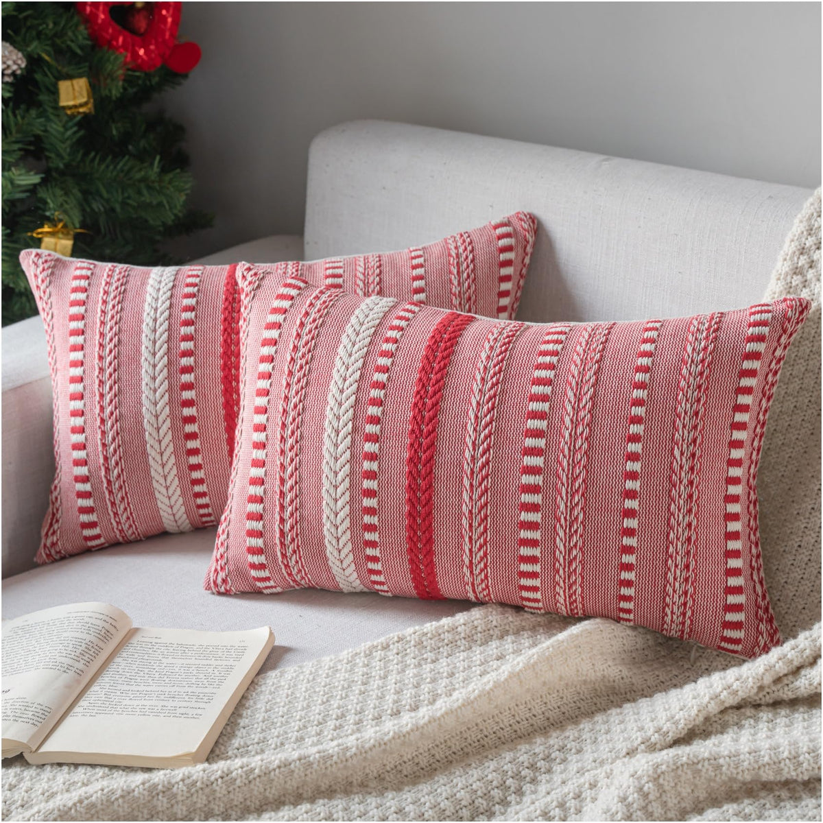 Cethom Boho Throw Pillow Covers 18x18 Inch Set of 2, Farmhouse Decorative Couch Pillow Cases, Black Accent Pillows of Bed, Sofa Bedroom Living Room Home Decor Cushion Cover