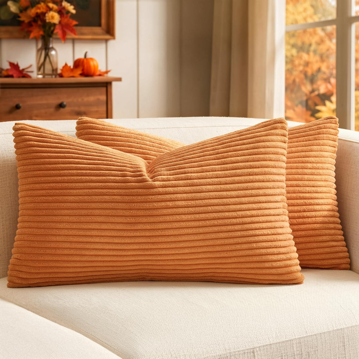 MIULEE Decorative Corduroy Throw Pillow Covers Set of 2 18x18 Dusty Blue