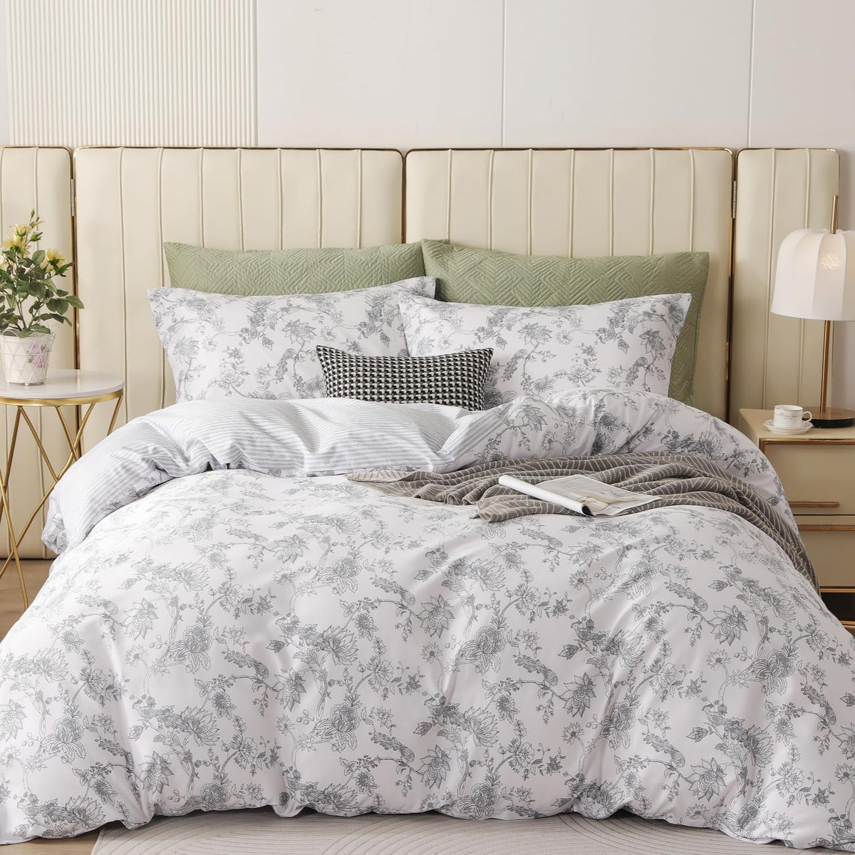 OAITE Queen Duvet Cover Set 3pcs 100% Cotton Blue Leaf
