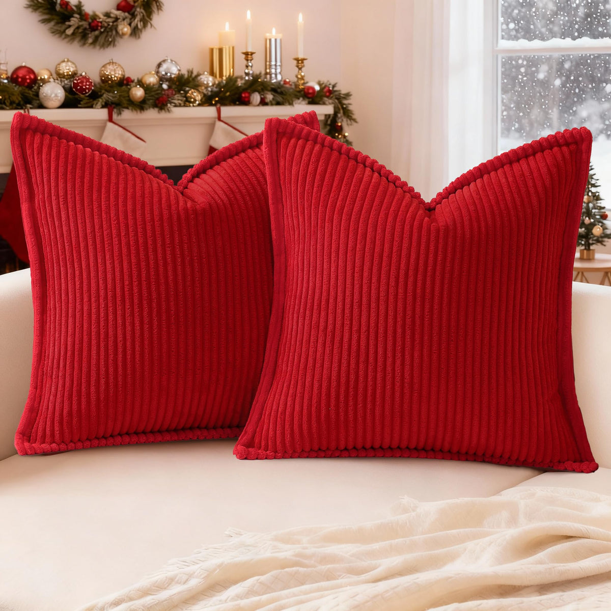 Mecatny Corduroy Fall Throw Pillow Covers 18x18 Set of 2 Olive Green