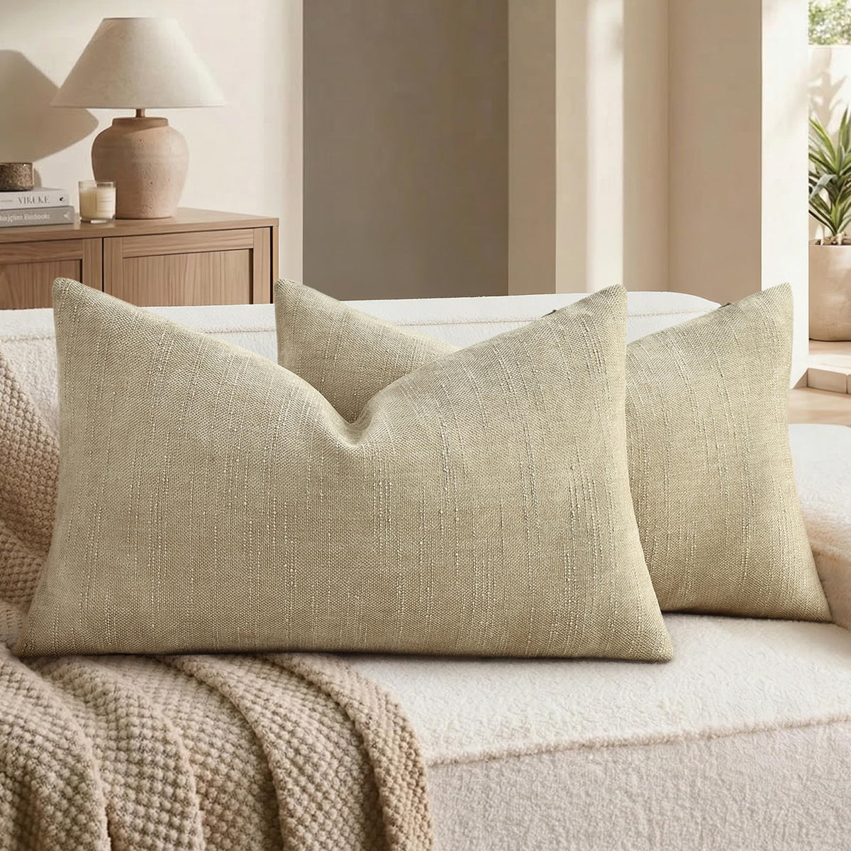decorUhome Chenille Decorative Throw Pillow Covers 18x18 Set of 2, Brown