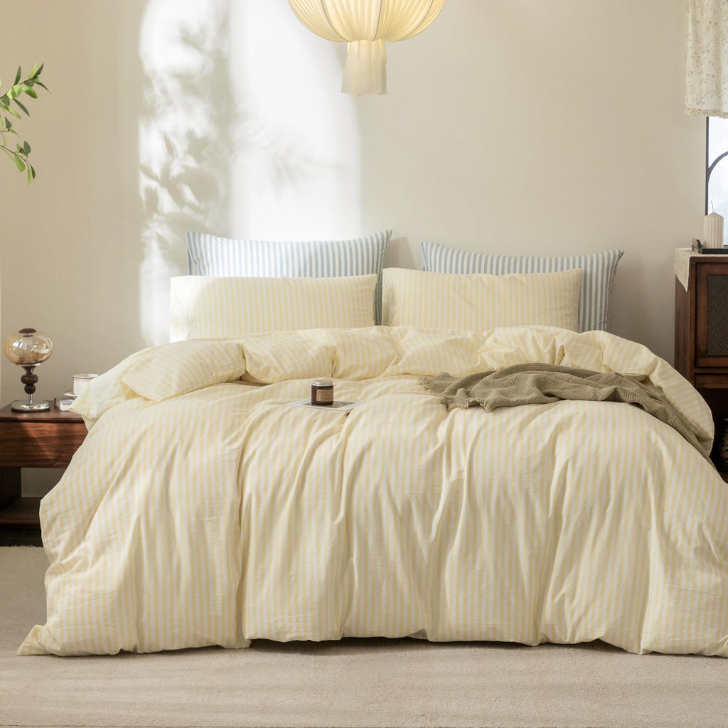 FOSSA Duvet Cover Set 100% Washed Cotton Linen Feel Queen