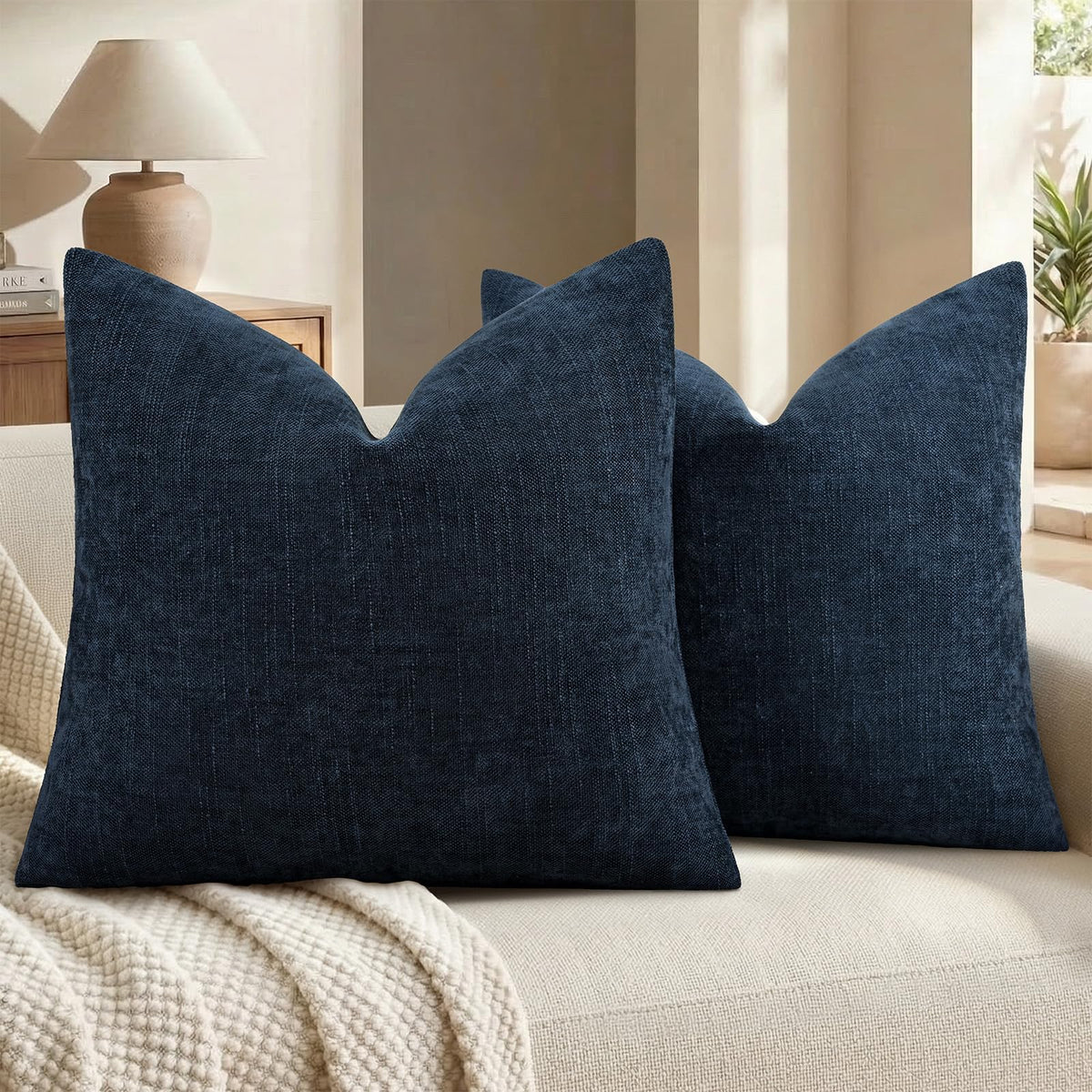 decorUhome Chenille Decorative Throw Pillow Covers 18x18 Set of 2, Brown
