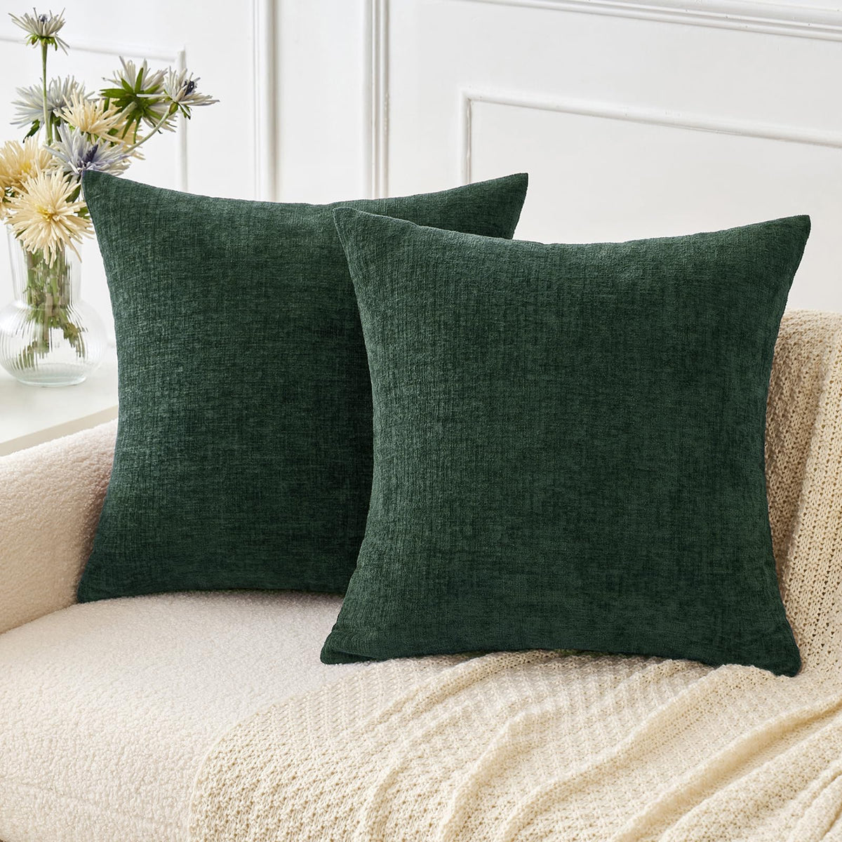 MIULEE Soft Chenille Throw Pillow Covers Sage Green 18x18 Inch Pack of 2