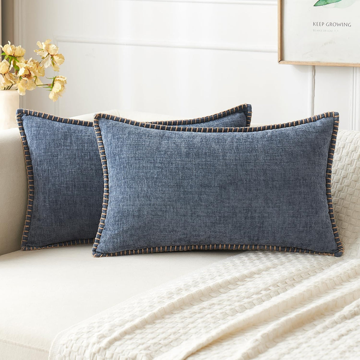 MIULEE Decorative Couch Throw Pillow Covers 18x18 Inch Navy 2 Pack