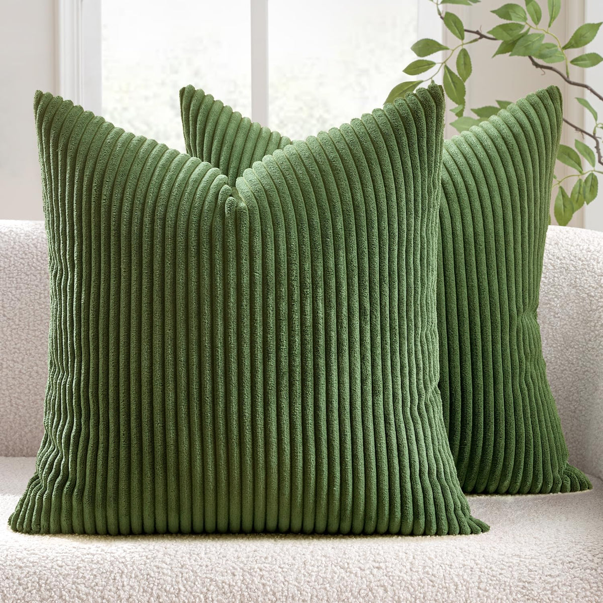 MIULEE Decorative Corduroy Throw Pillow Covers Set of 2 18x18 Dusty Blue