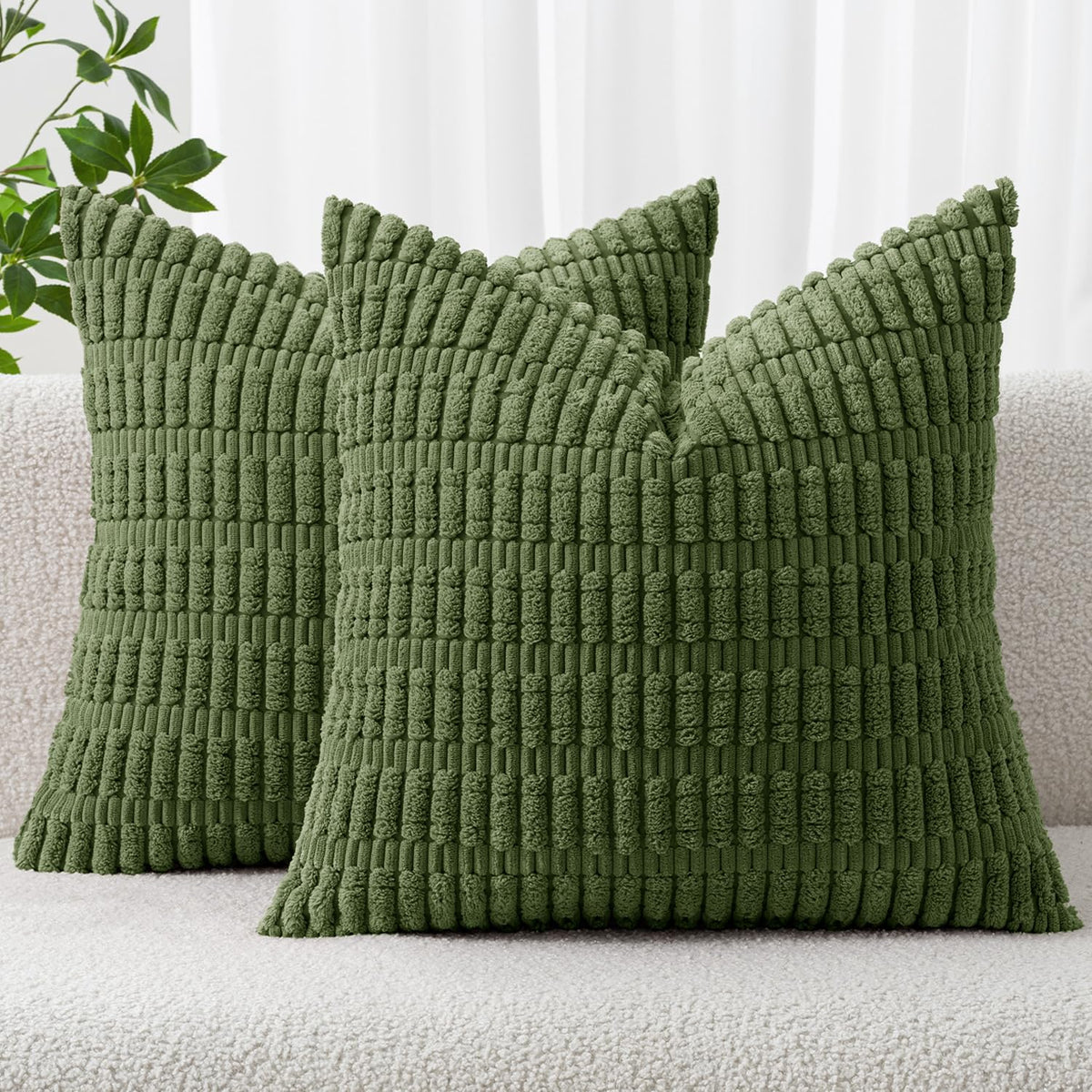 MIULEE Corduroy Decorative Throw Pillow Covers 20x20 Cream White Pack of 2