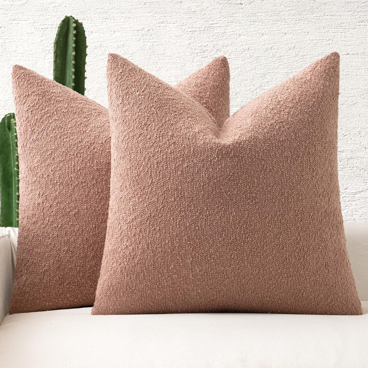 MIULEE 20x20 Decorative Boucle Couch Pillow Covers Brown
