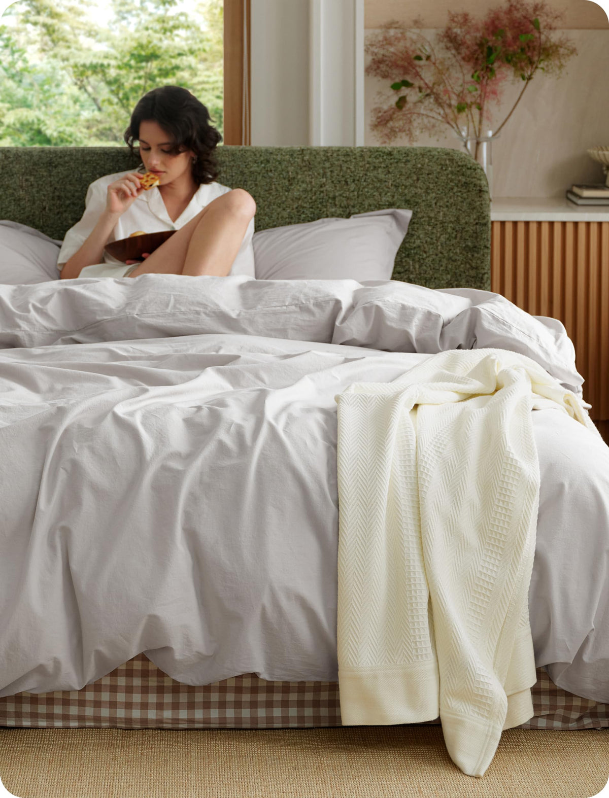 Bedsure PureWoven 100% Washed Cotton Duvet Cover Set, King Size, 3-PC