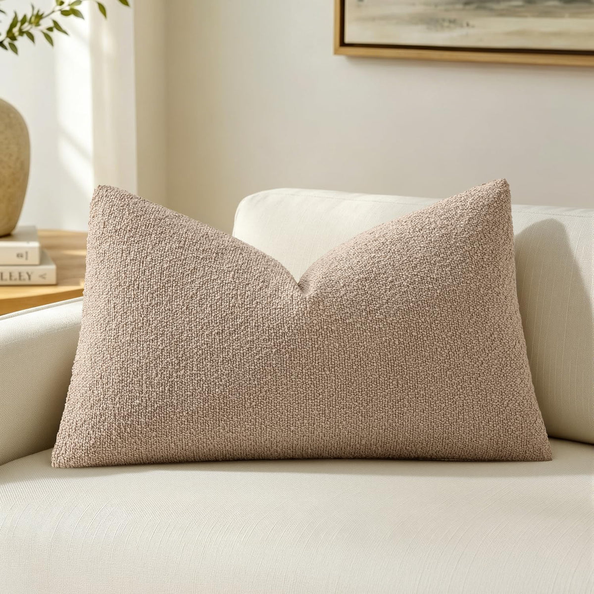 MIULEE Textured Boucle Lumbar Pillow Cover for Bed 12x20 Neutral