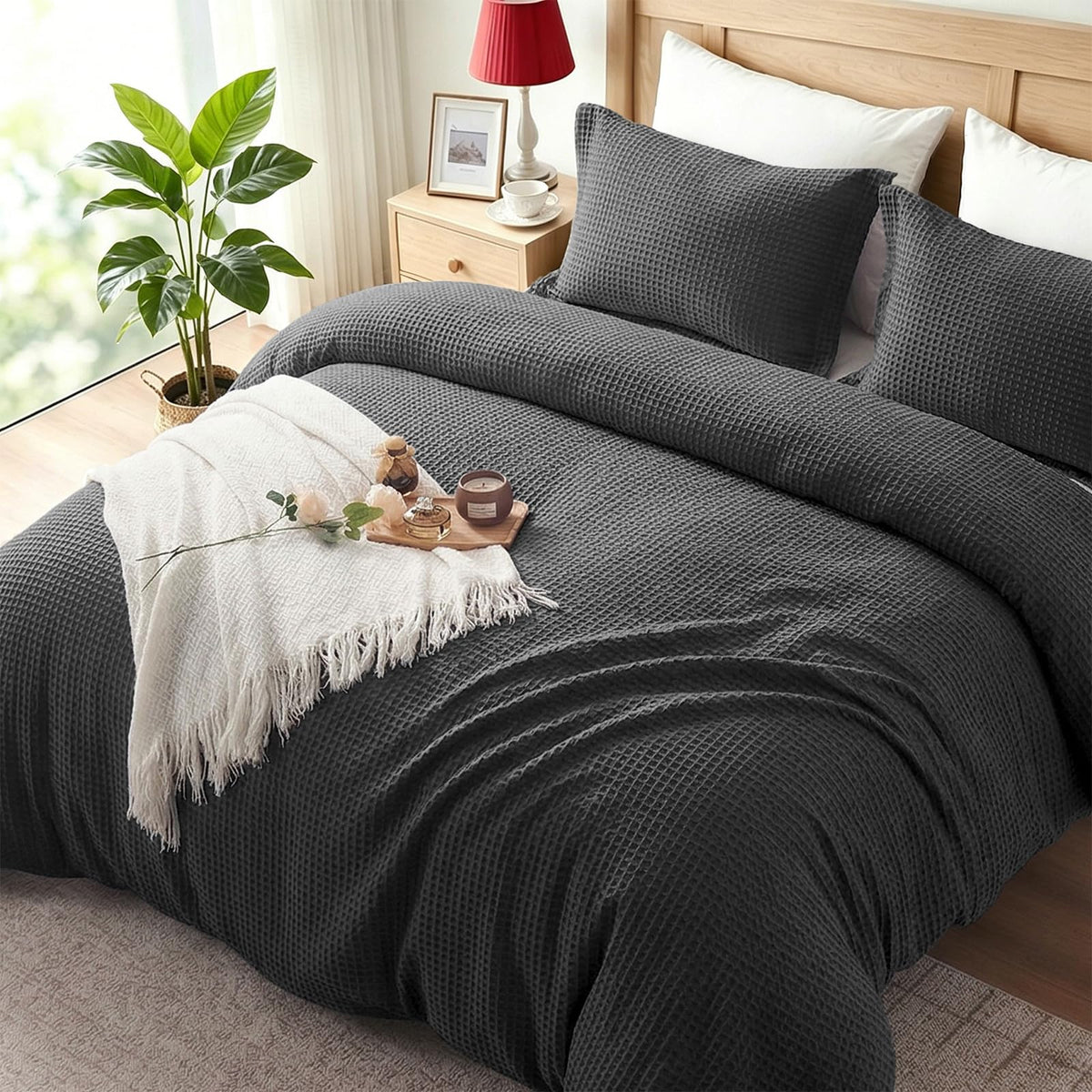 100% Cotton King Size Duvet Cover Set with 2 Pillow Shams, Black