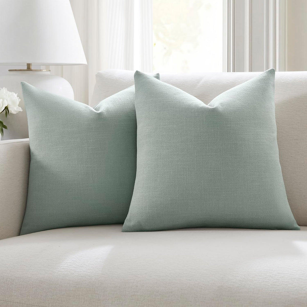 Meekio Linen Blend Throw Pillow Covers 18x18 Set of 2, Ivory