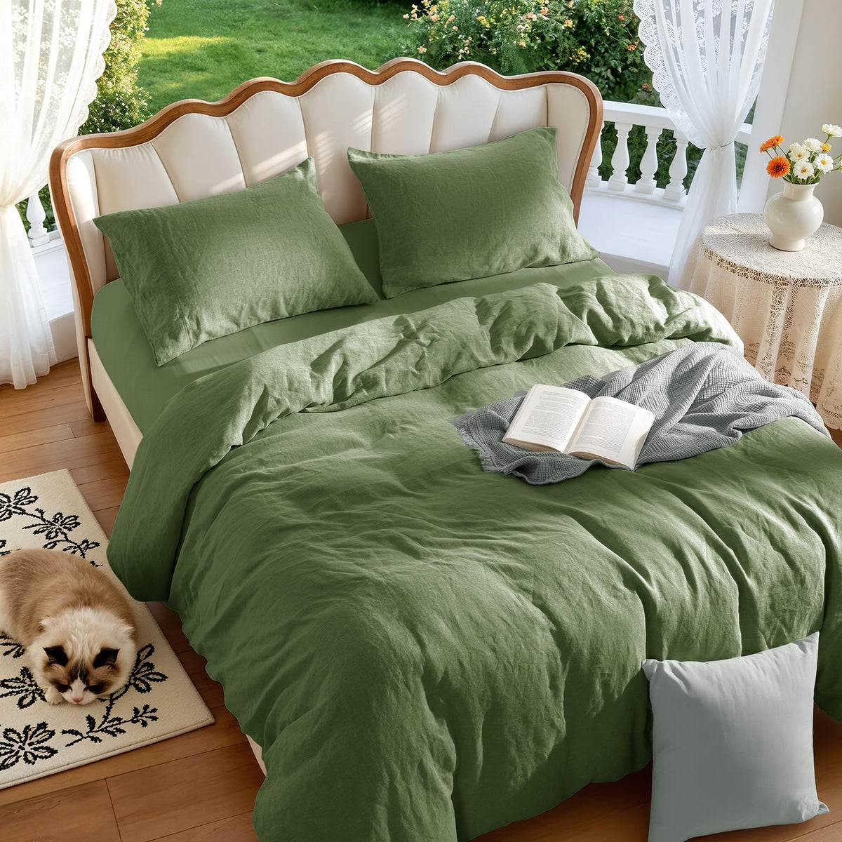 LBRO2M 100% French Linen Duvet Cover Set 3Pcs, Comforter Cover King Size