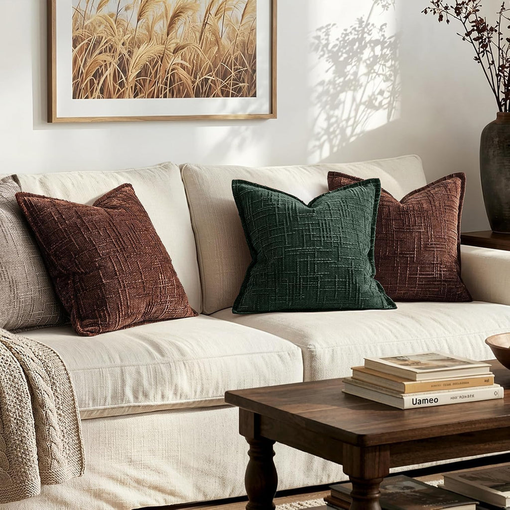 MIULEE Slubby Textured Decorative Throw Pillow Covers Dark Green 18x18