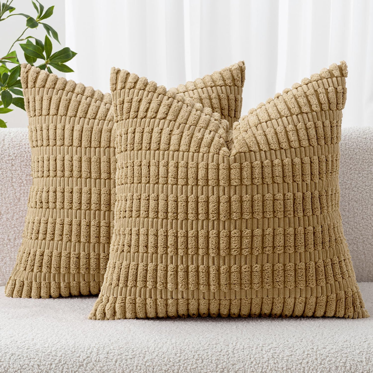 MIULEE Corduroy Decorative Throw Pillow Covers 20x20 Cream White Pack of 2
