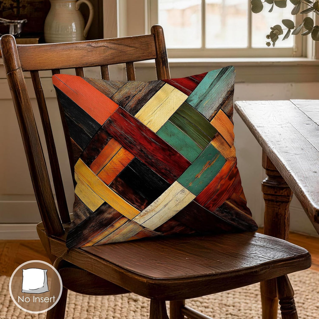 OBSEDE Retro Wood Grain Geometric Throw Pillow Covers 18 x 18 Inch Set of 4