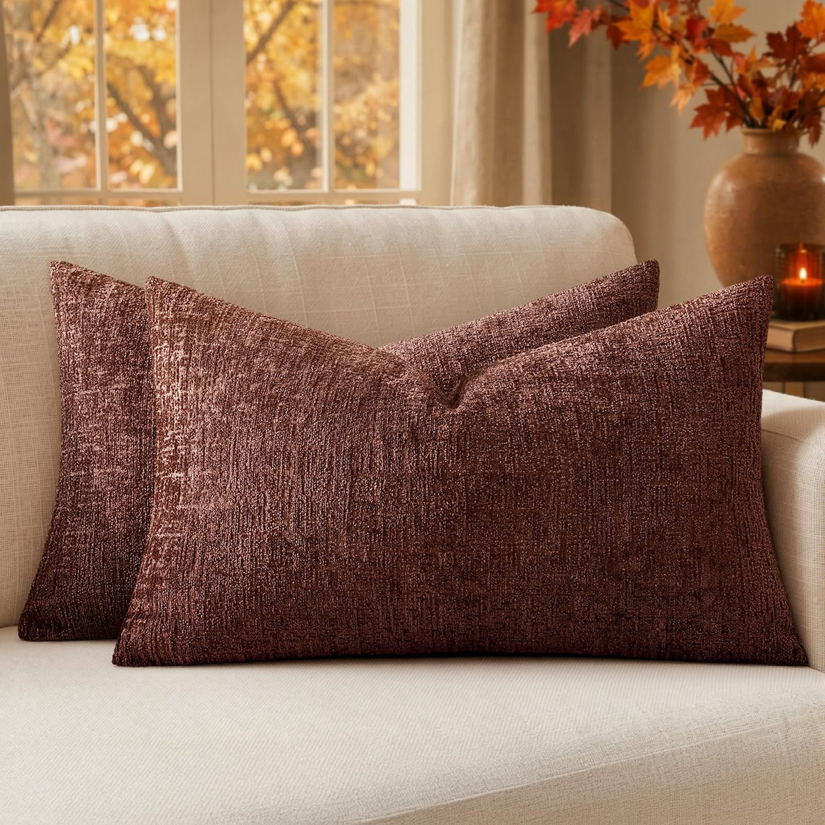 MIULEE Couch Pillow Covers Textured Chenille Home Decor 18x18 Navy Blue