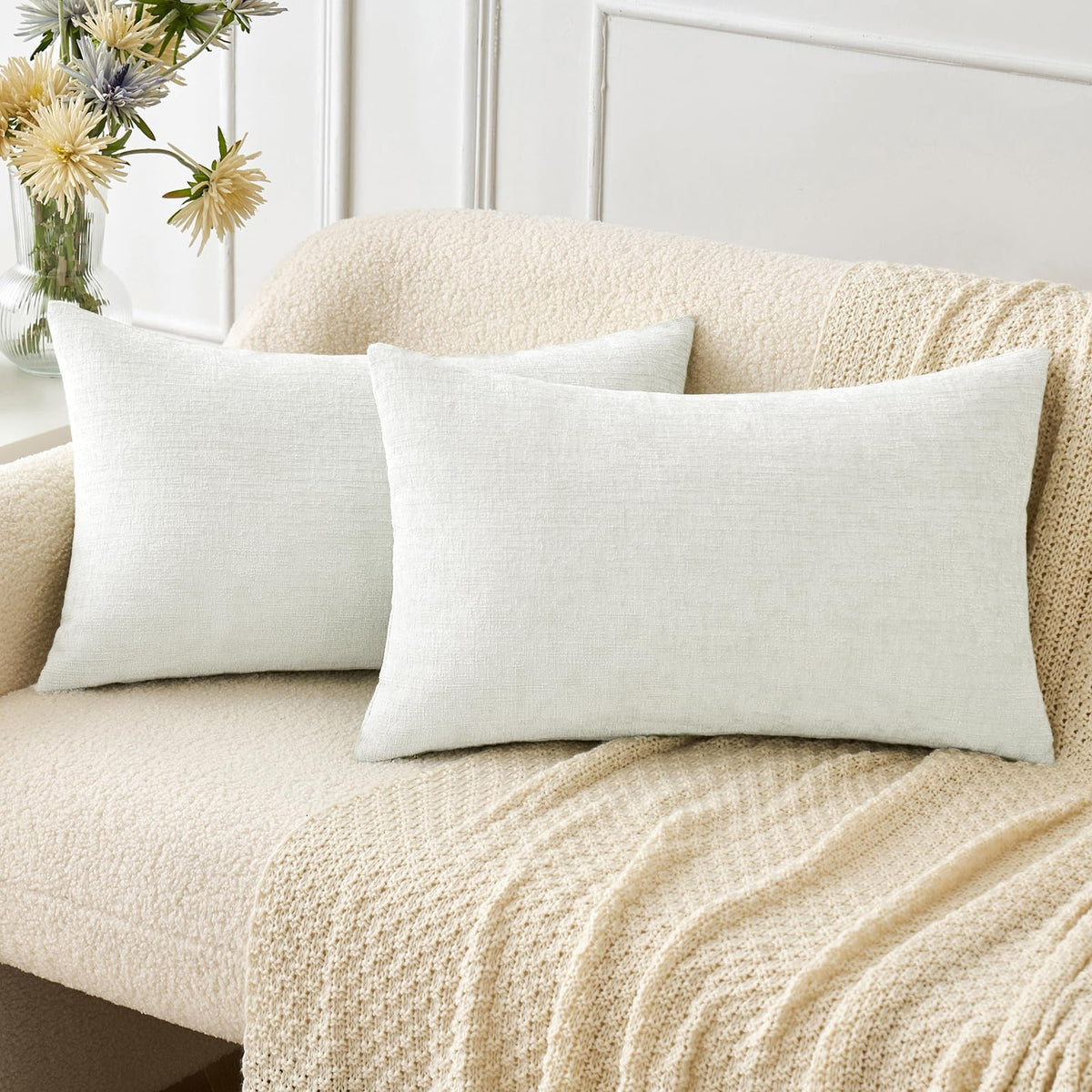 MIULEE Soft Chenille Throw Pillow Covers Teal 18x18 Inch Pack of 2