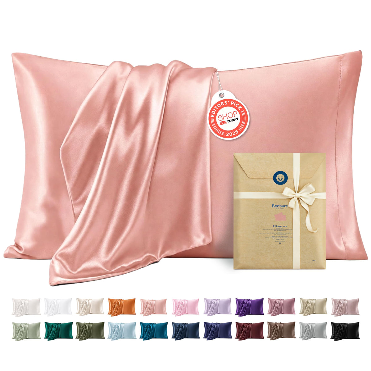 Bedsure Satin Pillowcases Queen Set of 2, Similar to Silk Pillow Case Black