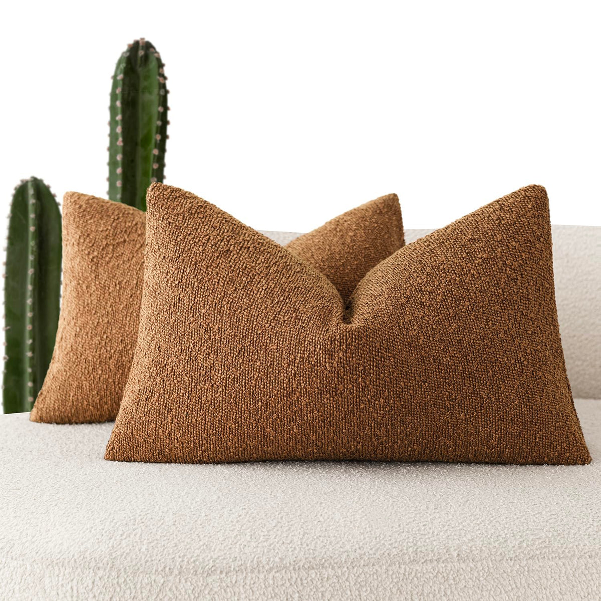 Foindtower Decorative Textured Boucle Throw Pillow Covers 18x18 Inch,Ivory