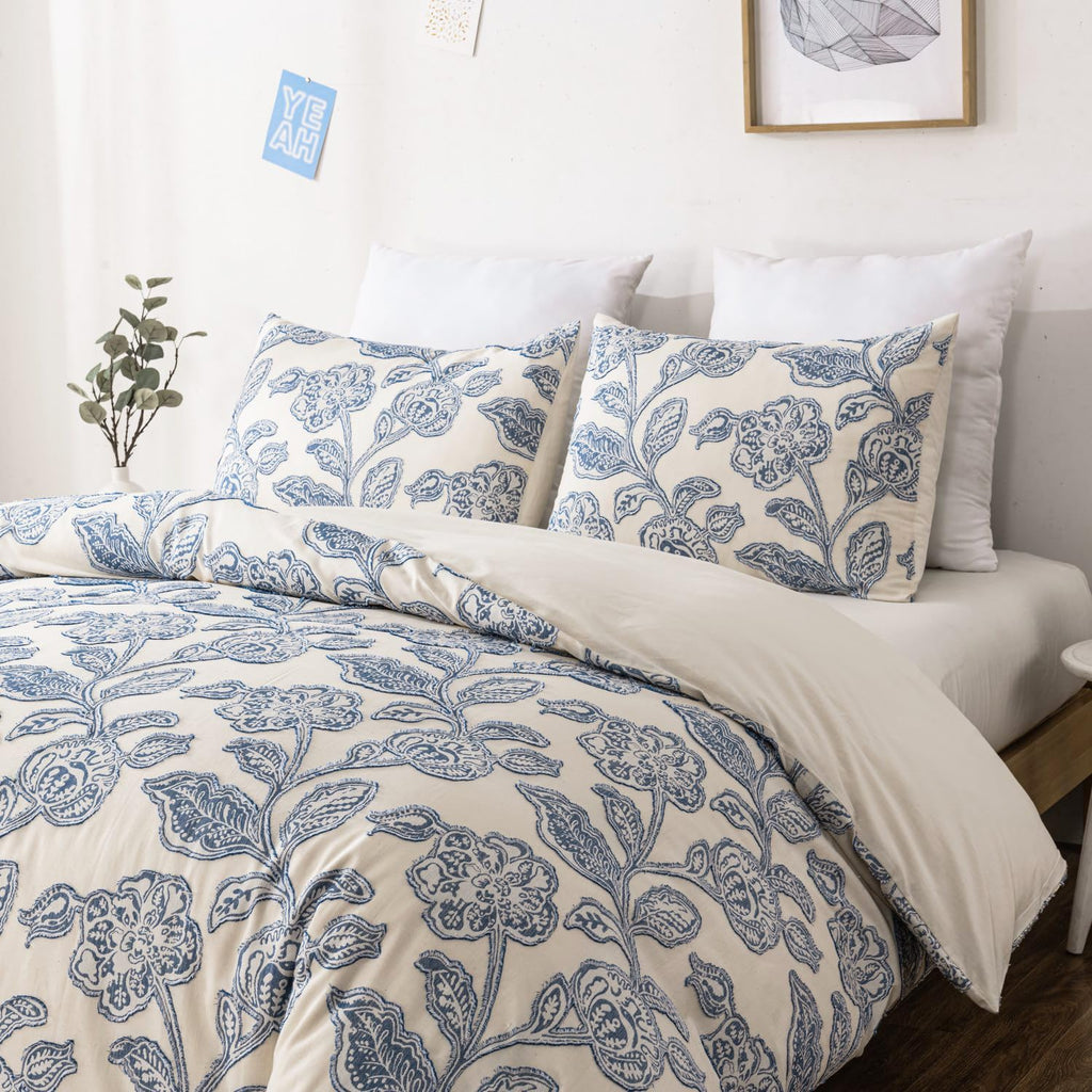 meadow park Cotton Clipped Jacquard Duvet Cover Set King, 3 Pieces Jacobean Floral Bedding Set (Pink, King)