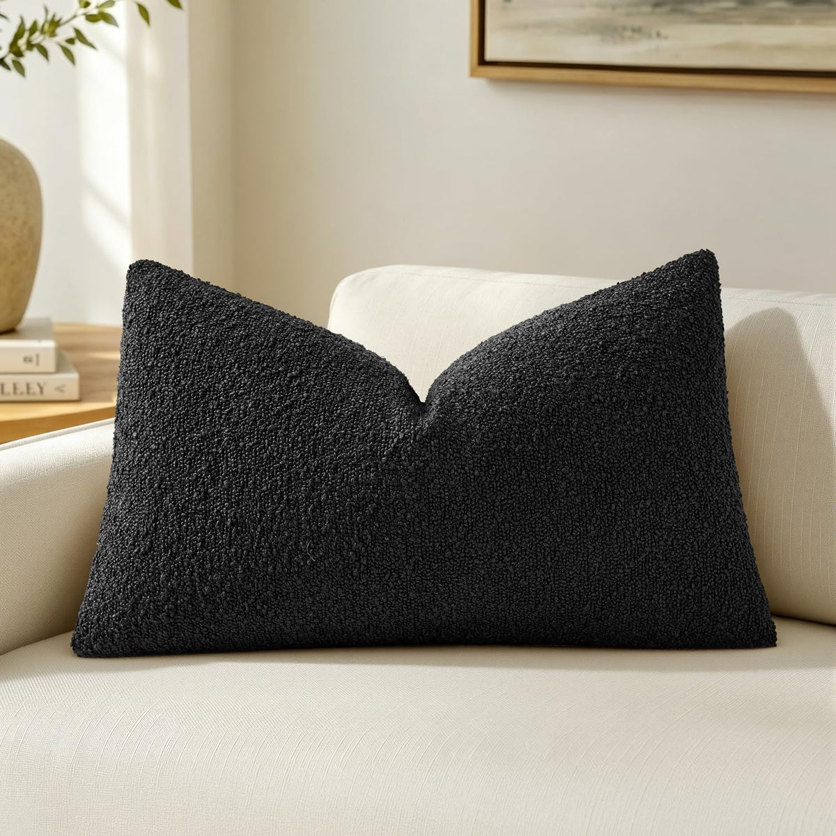 MIULEE Textured Boucle Lumbar Pillow Cover for Bed 12x20 Neutral