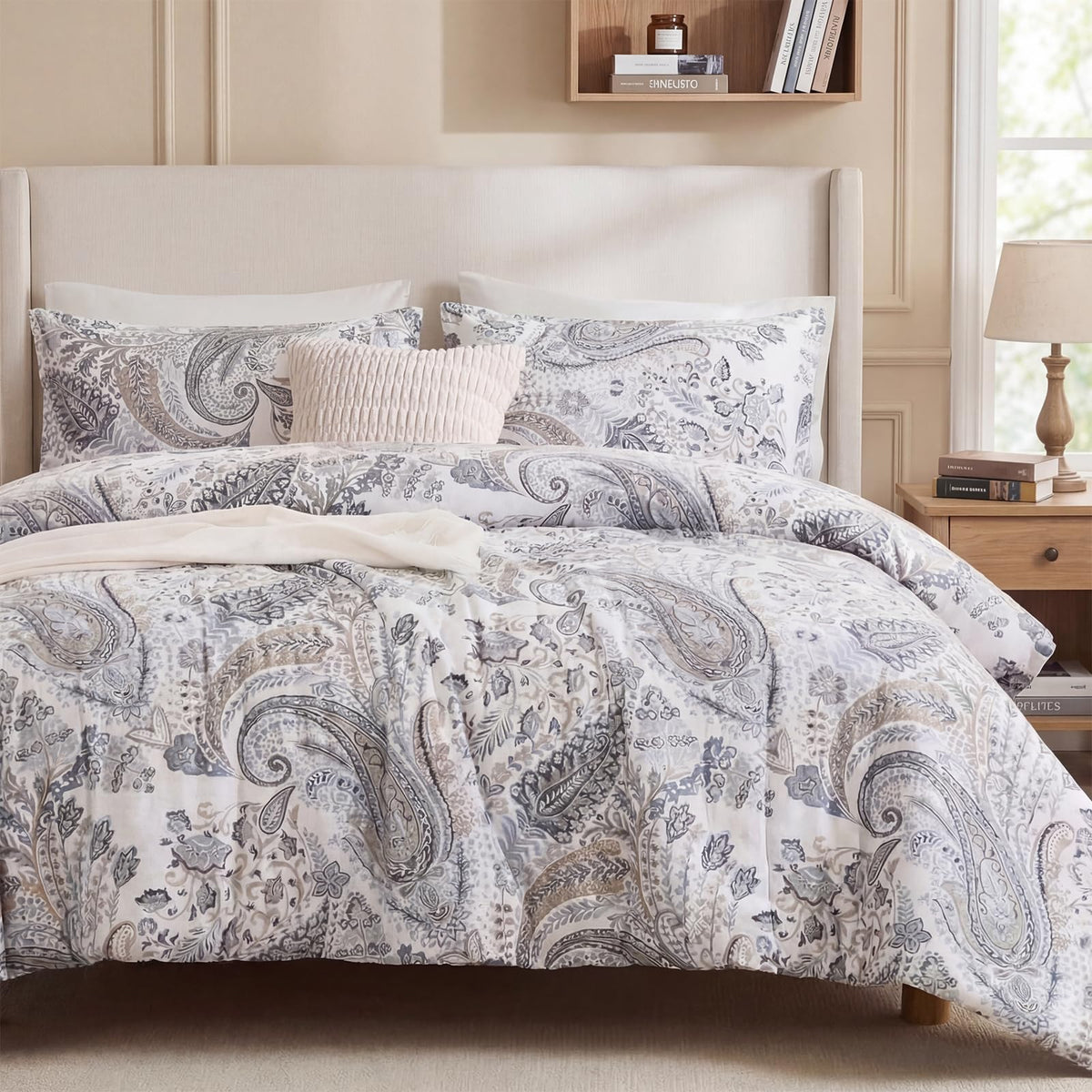 Duvet Cover Queen Size - 100% Cotton Reversible Floral Queen Duvet Cover Set with Zipper Closure, 3 Pieces Soft & Breathable Green Bedding Set for All Seasons