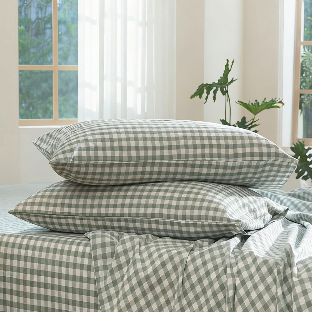 MOOMEE Pillowcase Set of 2 100% Washed Cotton Linen-Like Standard