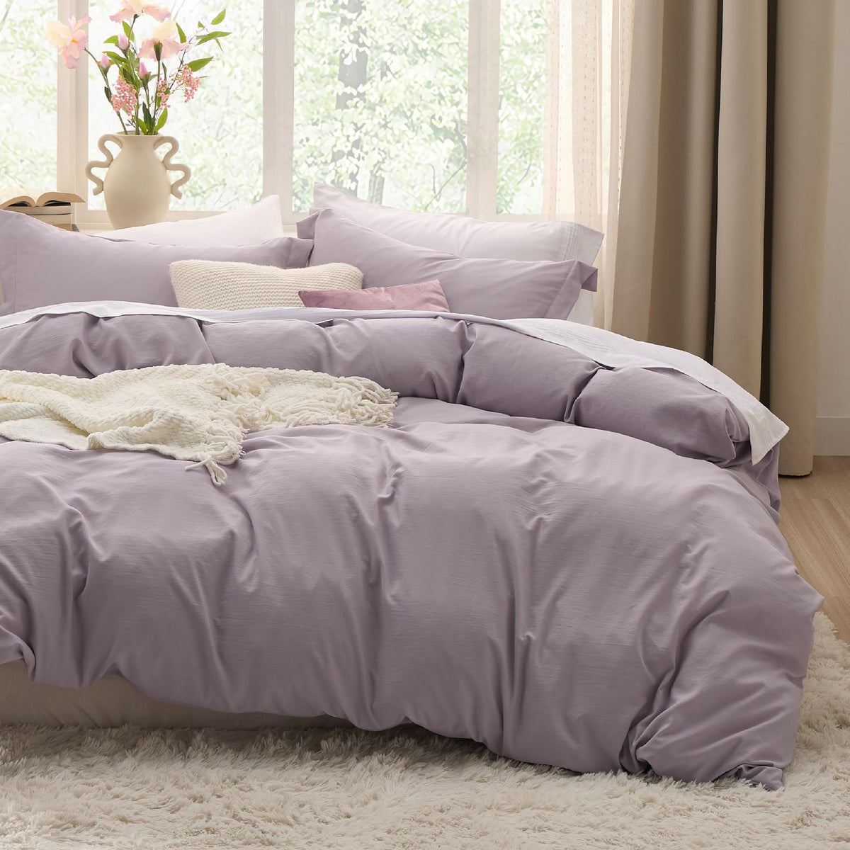 Bedsure Prewashed Duvet Cover Queen, Cotton-Like Soft Bedding Set, Beige