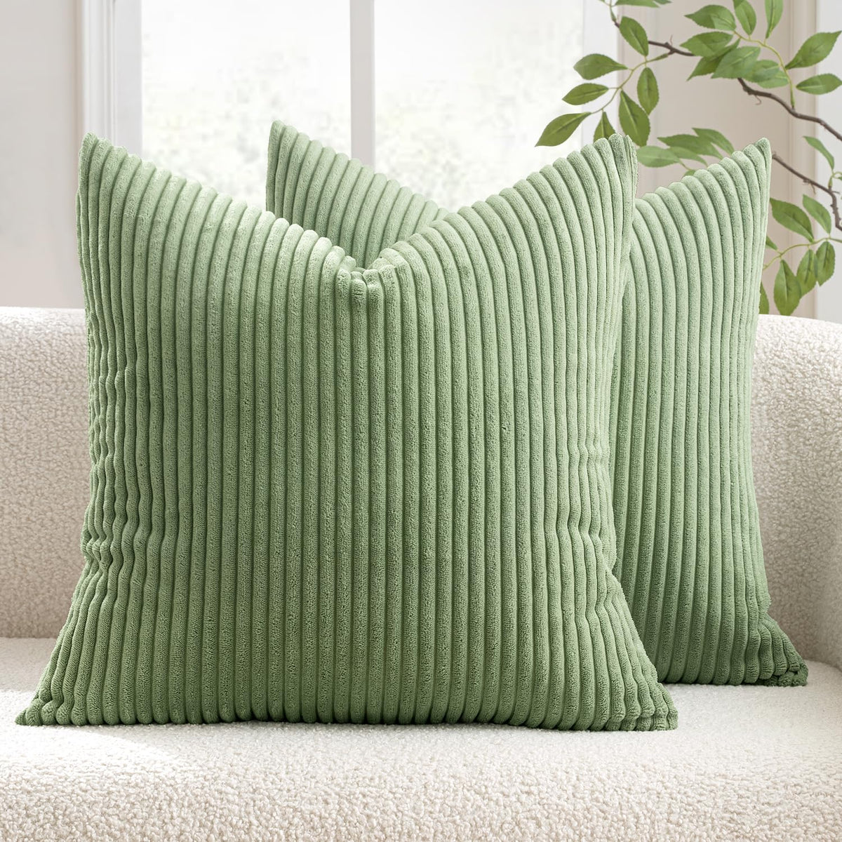 MIULEE Decorative Corduroy Throw Pillow Covers Set of 2 18x18 Dusty Blue