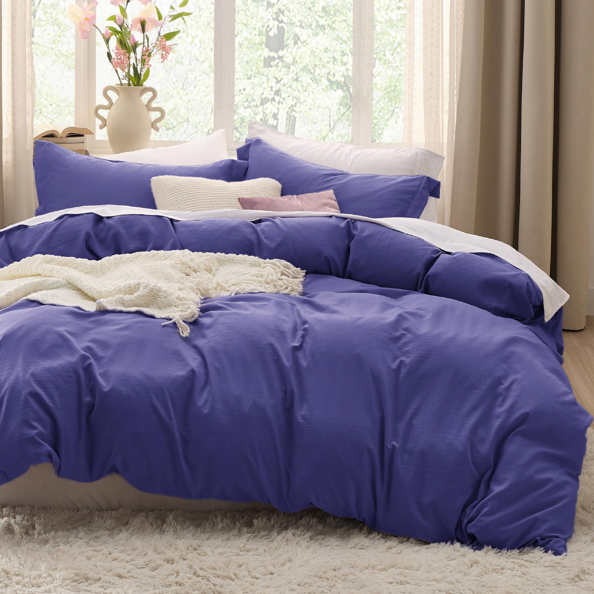 Bedsure Prewashed Duvet Cover Queen, Cotton-Like Soft Bedding Set, Linen