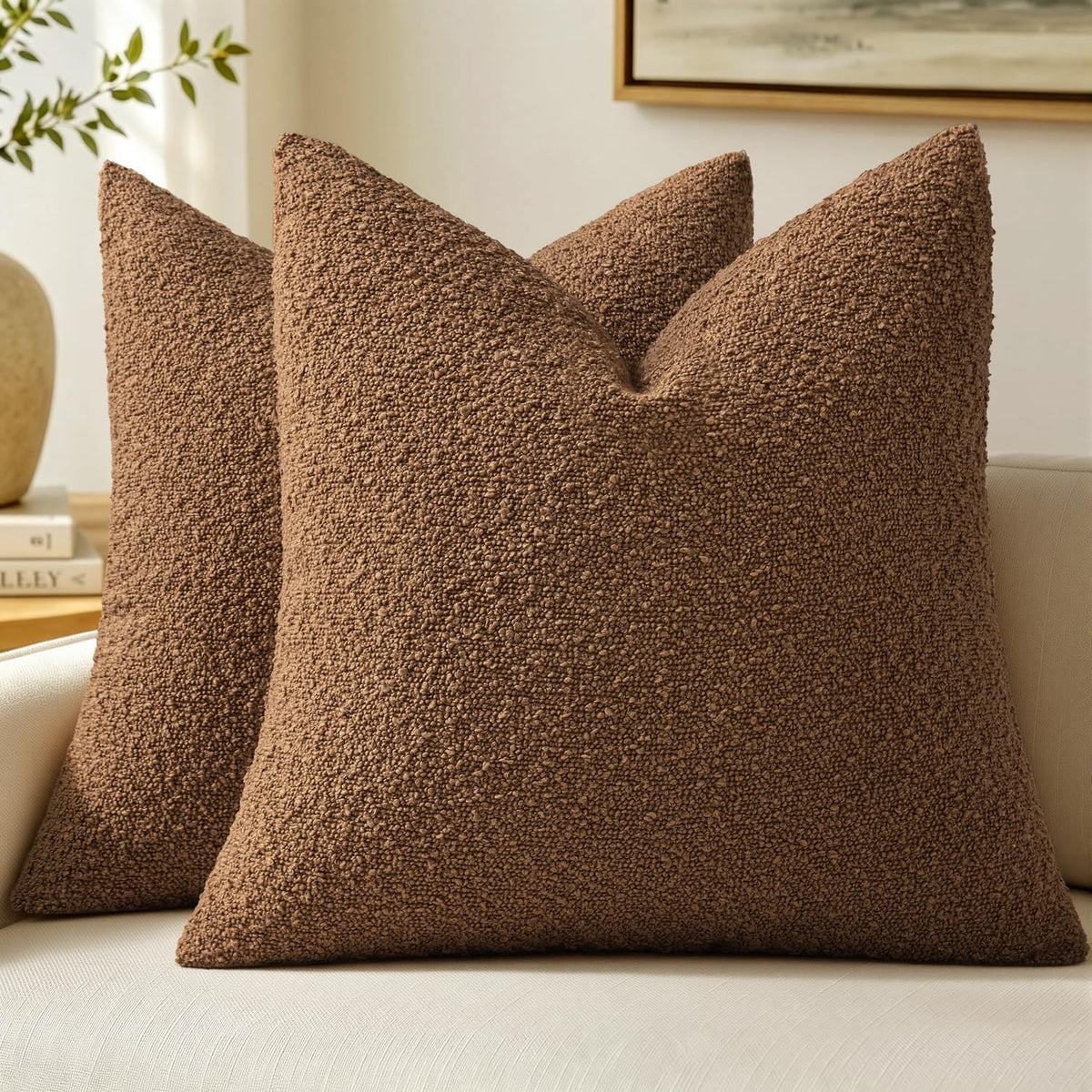 MIULEE 20x20 Decorative Boucle Couch Pillow Covers Brown