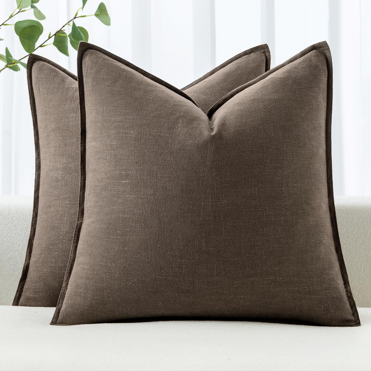 MIULEE Decorative Linen Pillow Covers 20x20 Inch Natural Beige