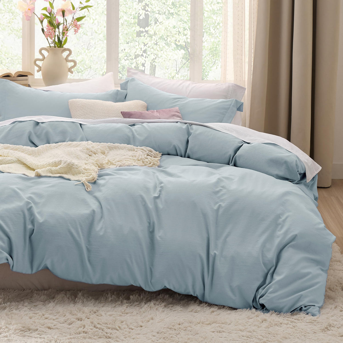 Bedsure Prewashed Duvet Cover Queen, Cotton-Like Soft Bedding Set, Beige