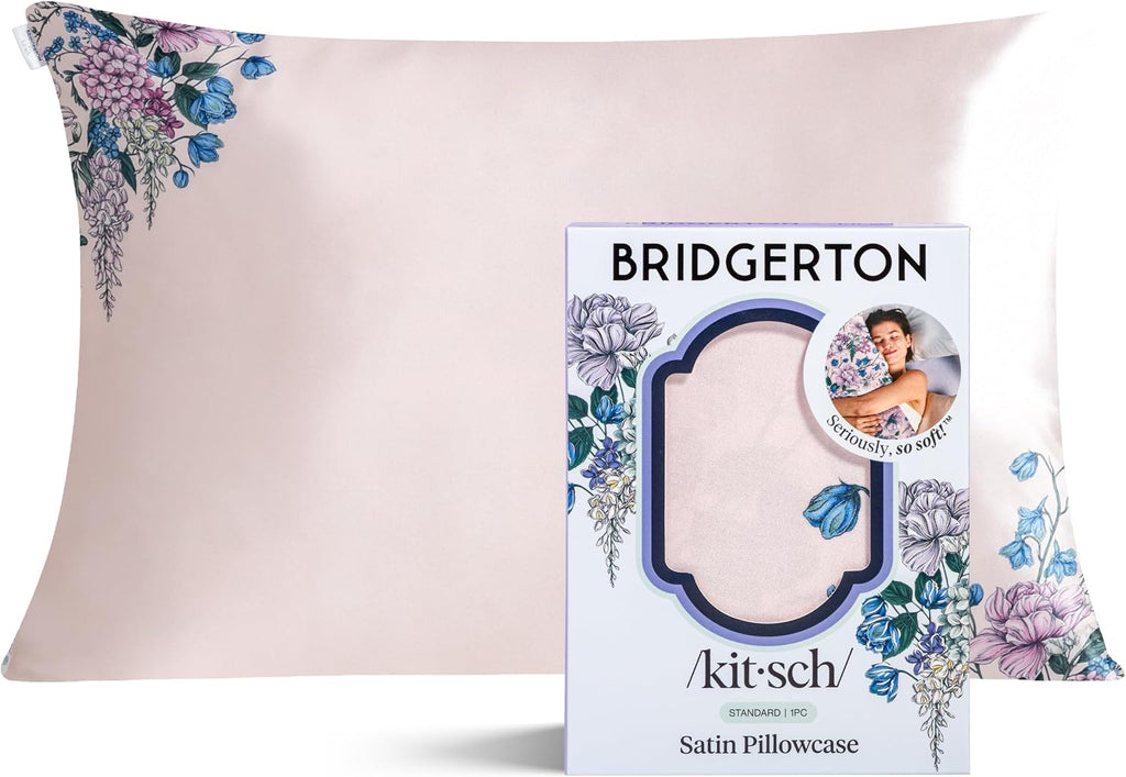 Bridgerton x Kitsch Satin Pillowcase W/Zipper - Size 19x26, Wisteria