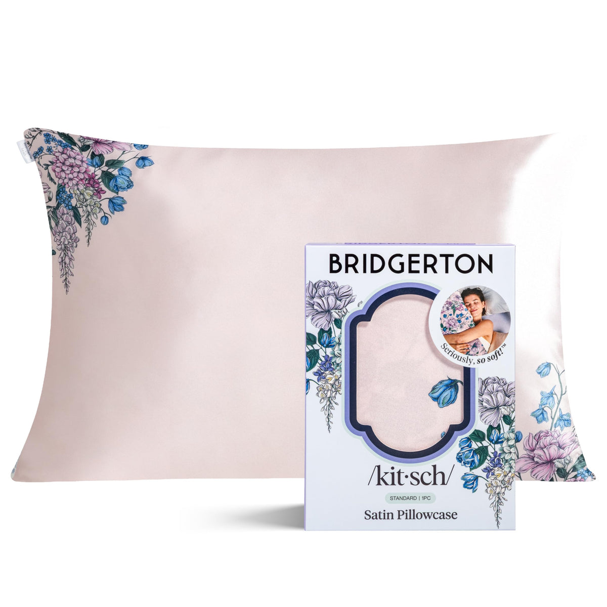 Bridgerton x Kitsch Satin Pillowcase W/Zipper - Size 19x26, Wisteria