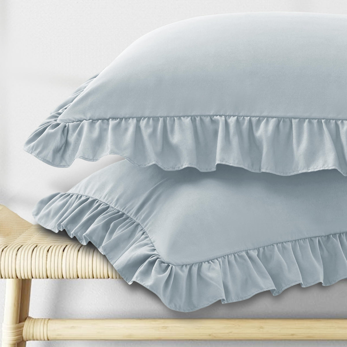 KKJIAF Ruffle Pillow Cases Standard Size Set of 2, White
