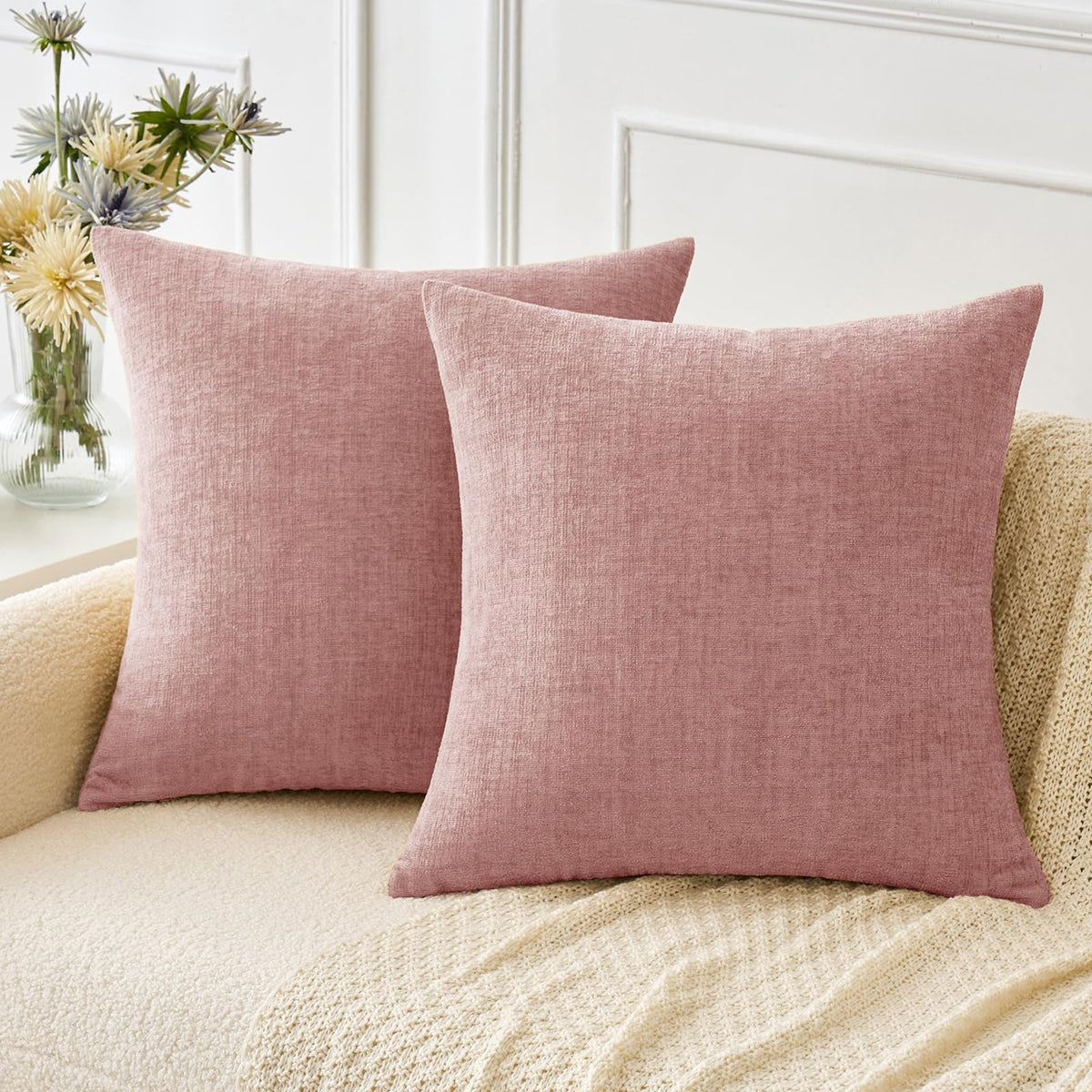 MIULEE Soft Chenille Throw Pillow Covers Sage Green 18x18 Inch Pack of 2