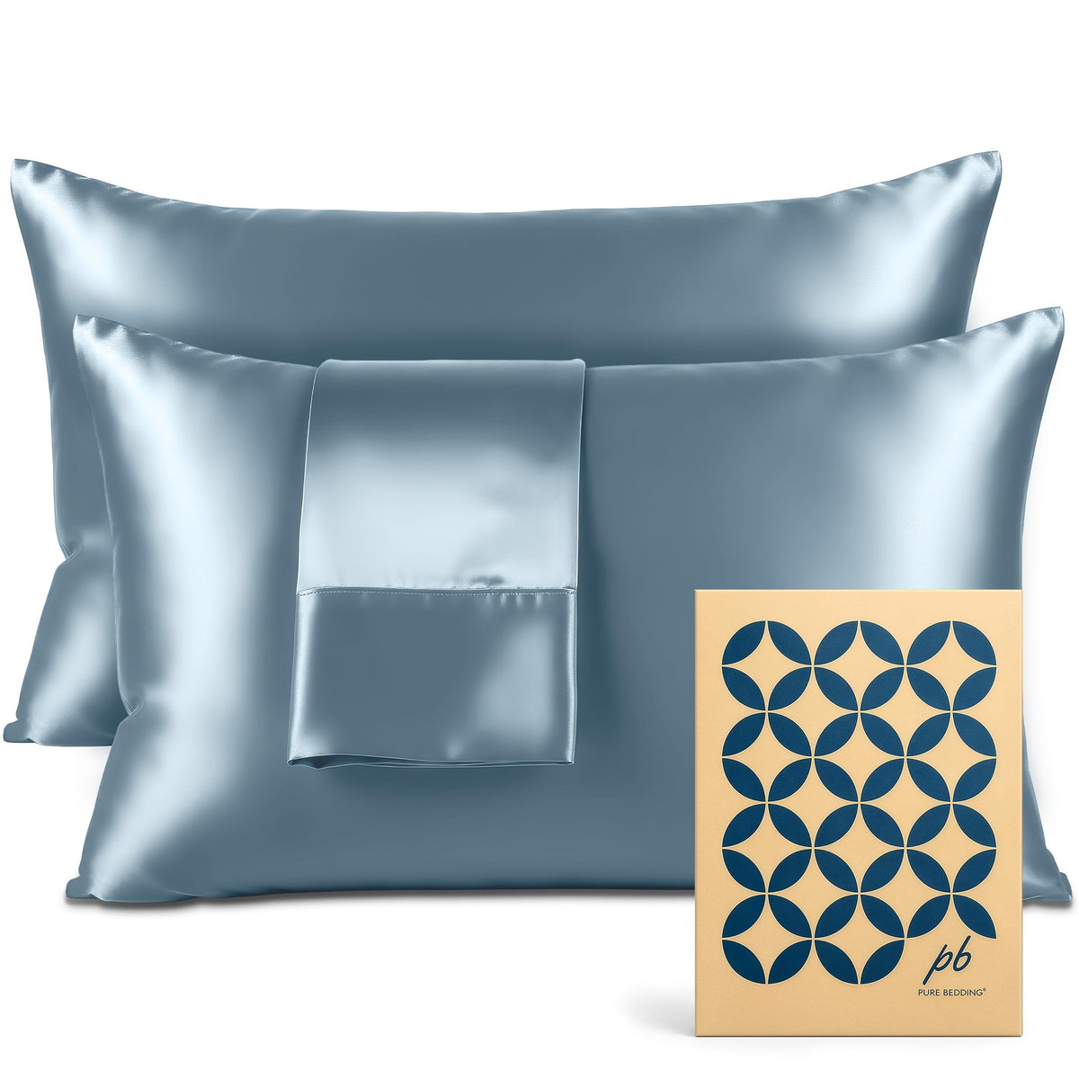 Pure Bedding Satin Pillowcase 2 Pack - Queen Size (20"x30", Black) - Silky Pillow Cases for Hair and Skin - Satin Pillow Covers with Envelope Closure - Extra Soft Premium Microfiber