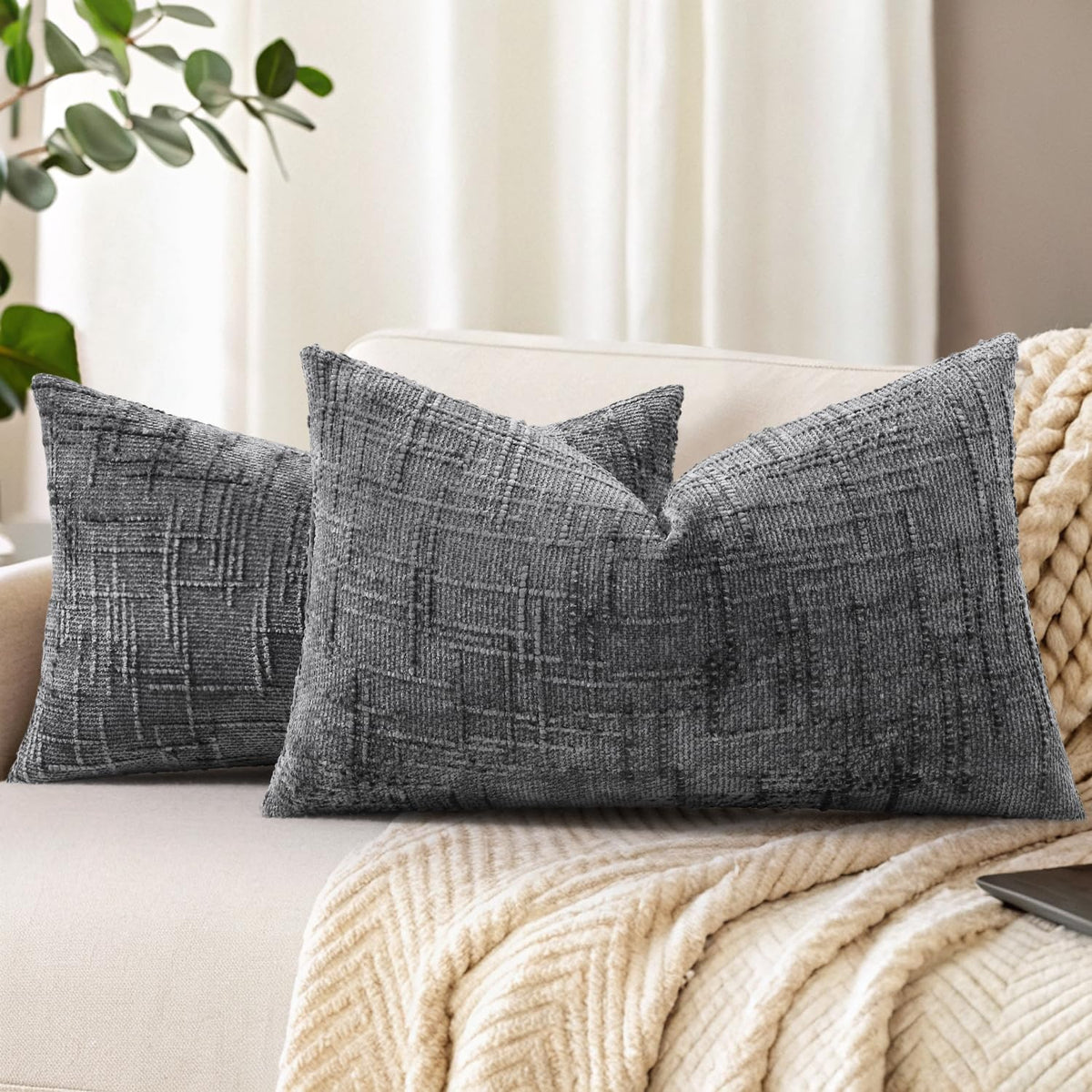 decorUhome Textured Chenille Throw Pillow Covers 18x18 Set of 2 Rust