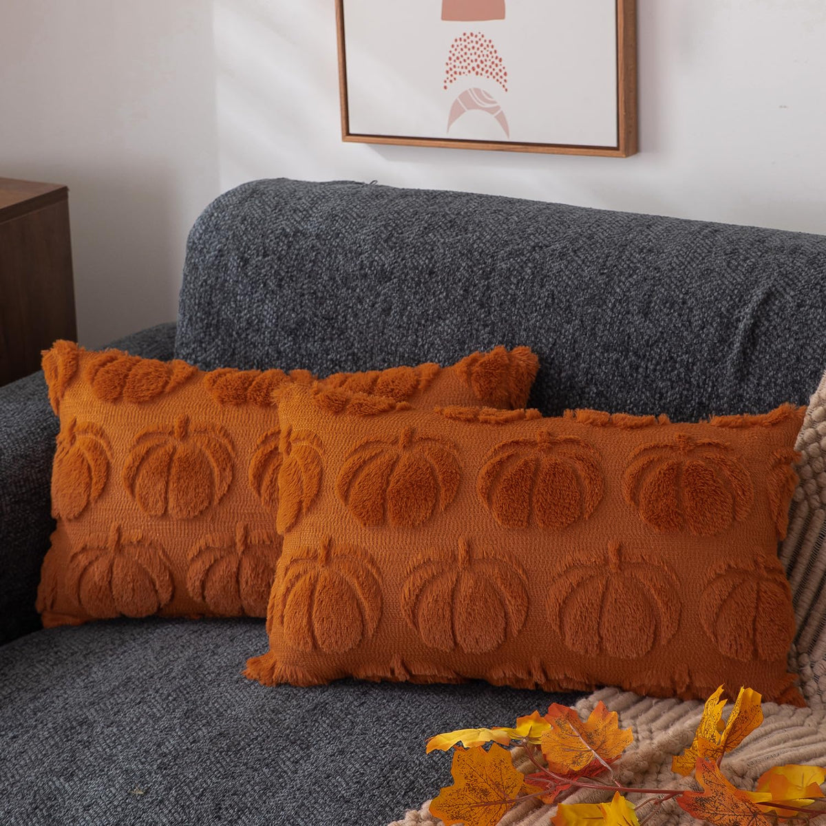 DFXSZ Fall Pillow Covers 18x18 2Pcs Beige Pumpkin Fall Decorations for Home
