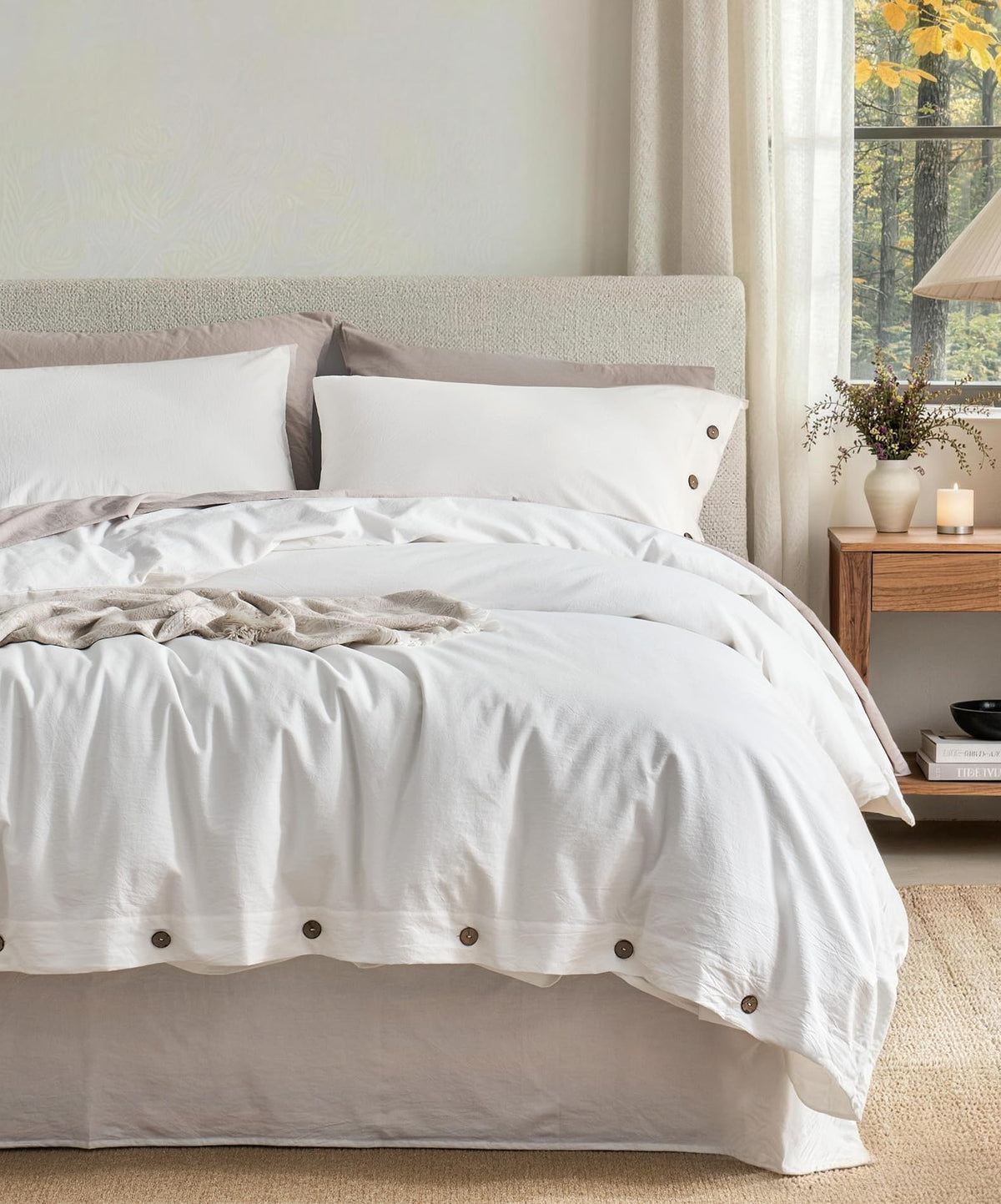 JELLYMONI 100% Washed Cotton Striped Duvet Cover Set King, Linen-Like