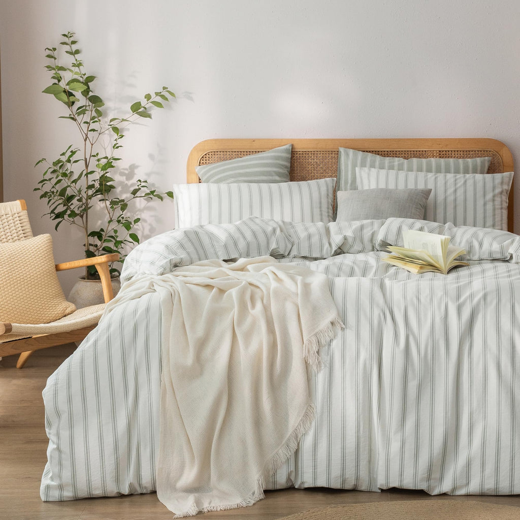 BESTOUCH Cotton Solid Duvet Cover Set Linen Feel Cornflower Blue King