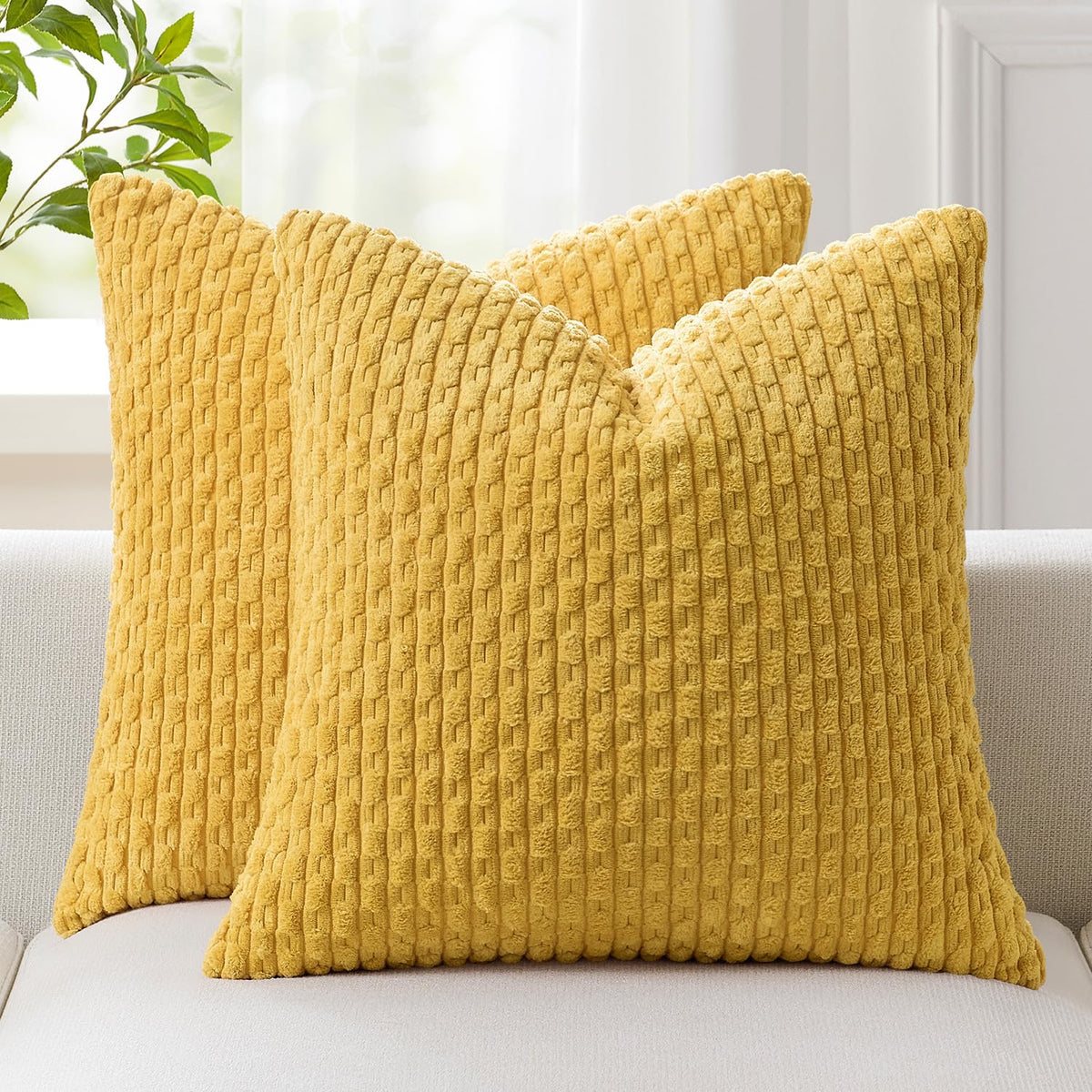 Kevin Textile Soft Corduroy 18x18 Inch Pillow Covers 2 Pack, Burnt Brick
