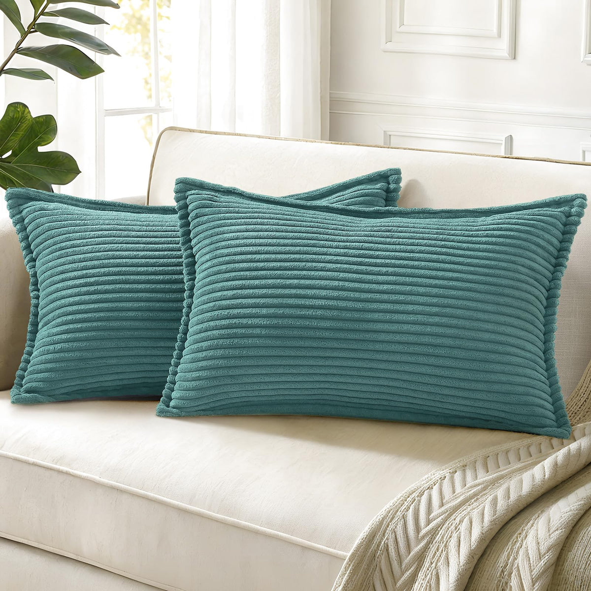 decorUhome Fall Corduroy Olive Green Throw Pillow Covers 18x18 Set of 2