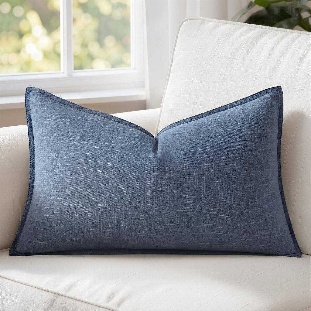 MIULEE Decorative Linen Lumbar Pillow Cover 14x36 Inch Natural Beige