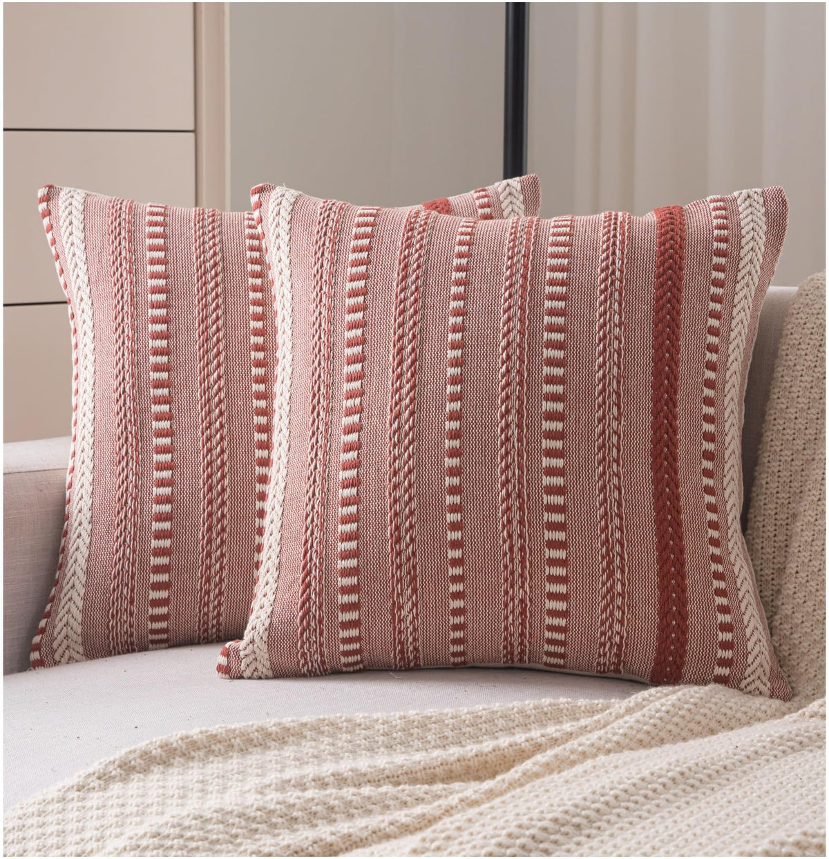 Cethom Boho Throw Pillow Covers 18x18 Inch Set of 2, Farmhouse Decorative Couch Pillow Cases, Black Accent Pillows of Bed, Sofa Bedroom Living Room Home Decor Cushion Cover