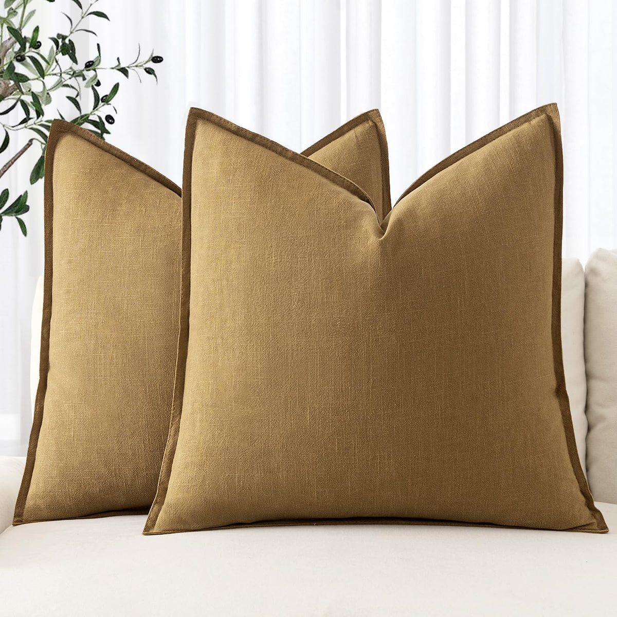 MIULEE Decorative Linen Pillow Covers 20x20 Inch Natural Beige