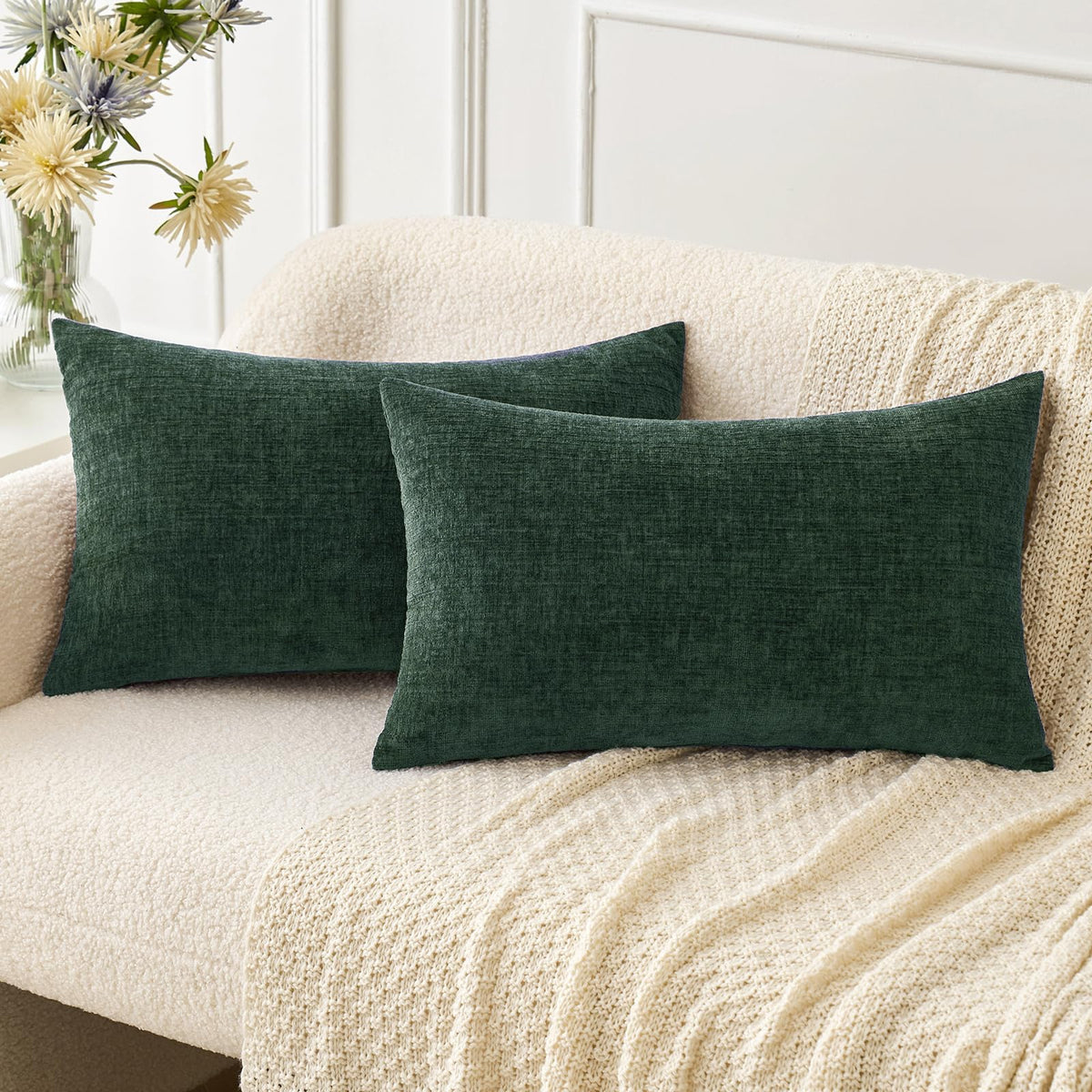 MIULEE Soft Chenille Throw Pillow Covers Teal 18x18 Inch Pack of 2